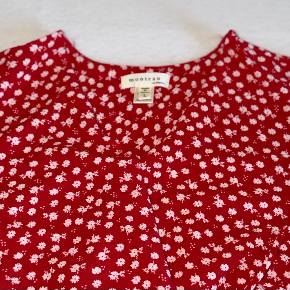 Monteau Red Faux Wrap Mini Dress with White Floral Print - Picture 10 of 14
